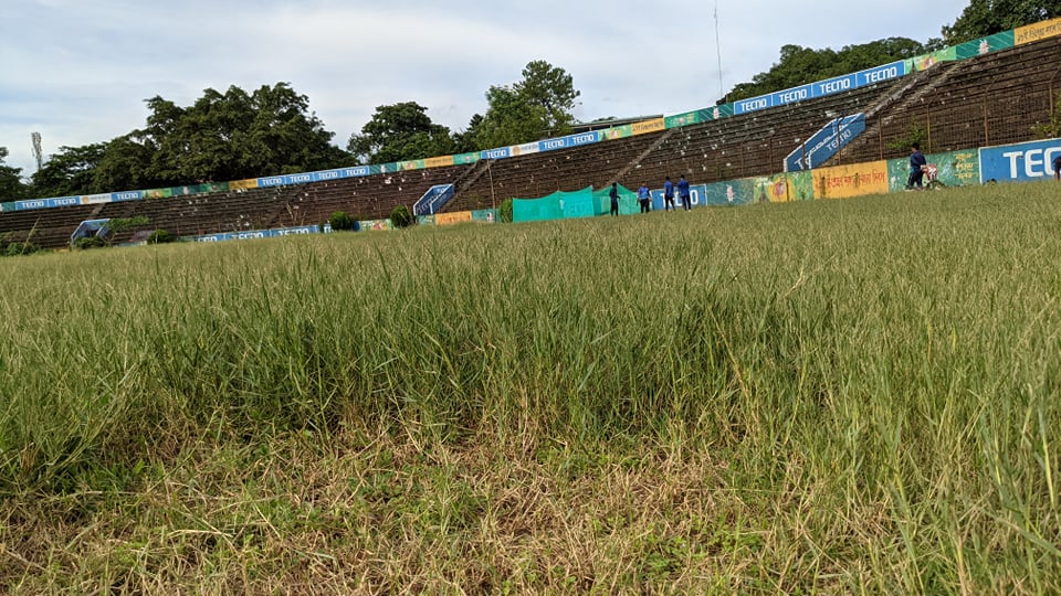 ঘাসে ঢাকা মাঠ, দোহাই যন্ত্রের অভাব!